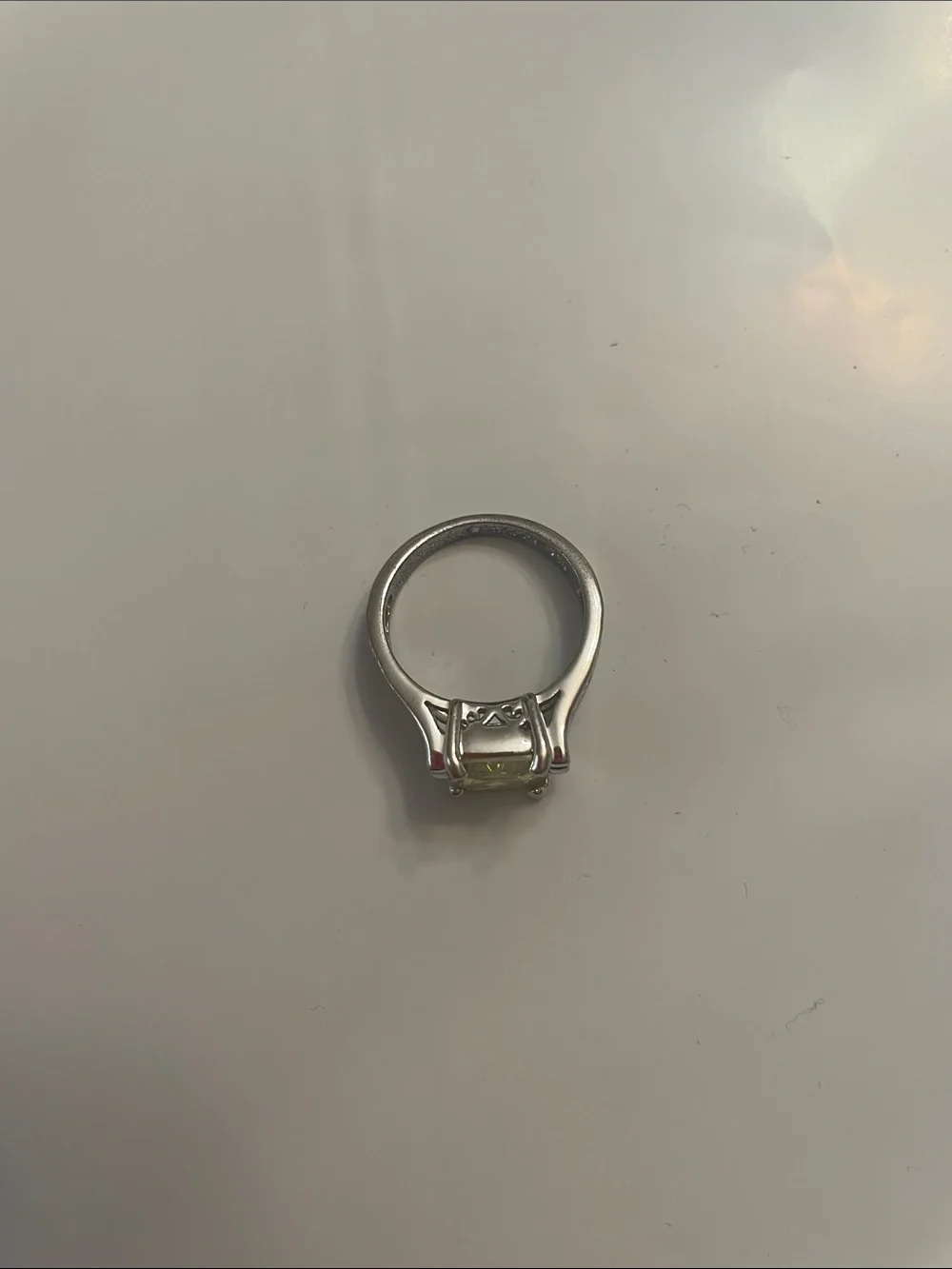 Lia Sophia Silver Ring with Square Lemon-Green Stone